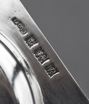 silver hallmarks Asprey-signed silver ashtray from 1960s with engine-turned pattern for sale online A Collected Man London UK specialist of rare collectable objects