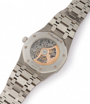 AP3129 automatic Audemars Piguet Royal Oak skeletonised 15305ST steel watch for sale online at A Collected Man London UK specialist of rare watches
