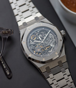 pre-owned Audemars Piguet Royal Oak skeletonised 15305ST steel watch for sale online at A Collected Man London UK specialist of rare watches