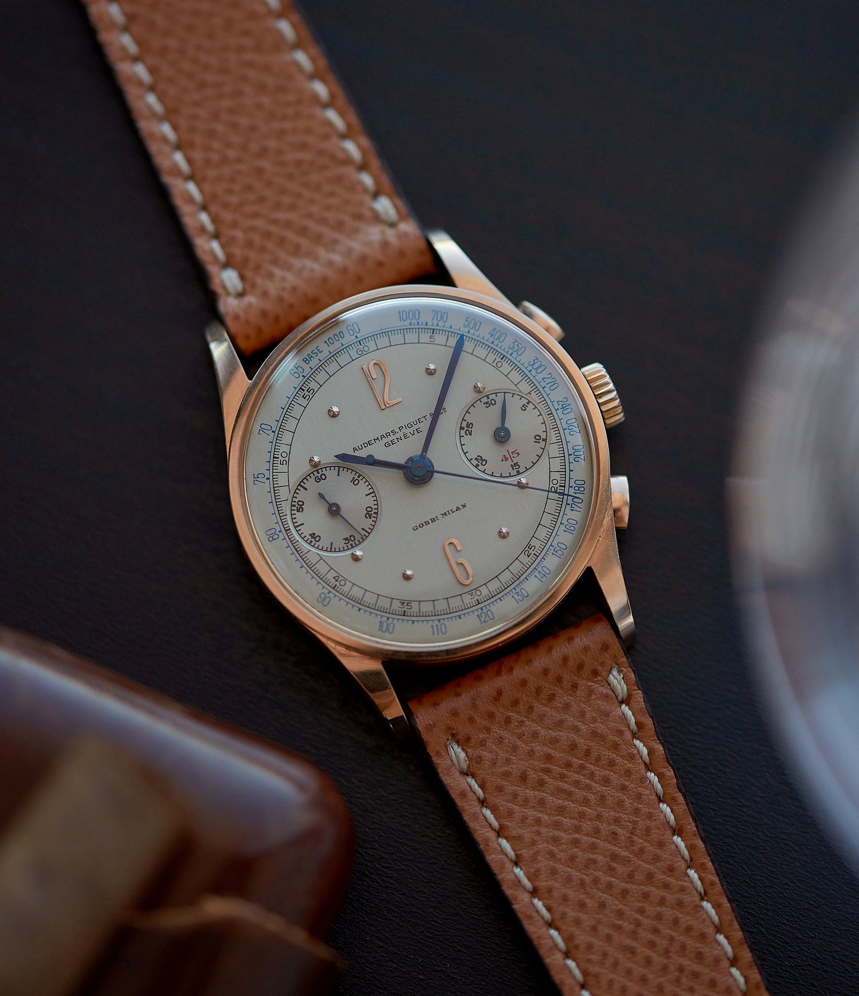 Audemars Piguet Gobbi Milan green-gold dial Chronograph 1939 pink gold watch as featured on Hoodinkee's Bring a Loupe for sale online at A Collected Man London UK specialist of rare watches