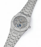 shop Audemars Piguet Royal Oak 25829PT perpetual calendar skeleton dial platinum full set pre-owned watch for sale online at A Collected Man London UK specialist of rare watches