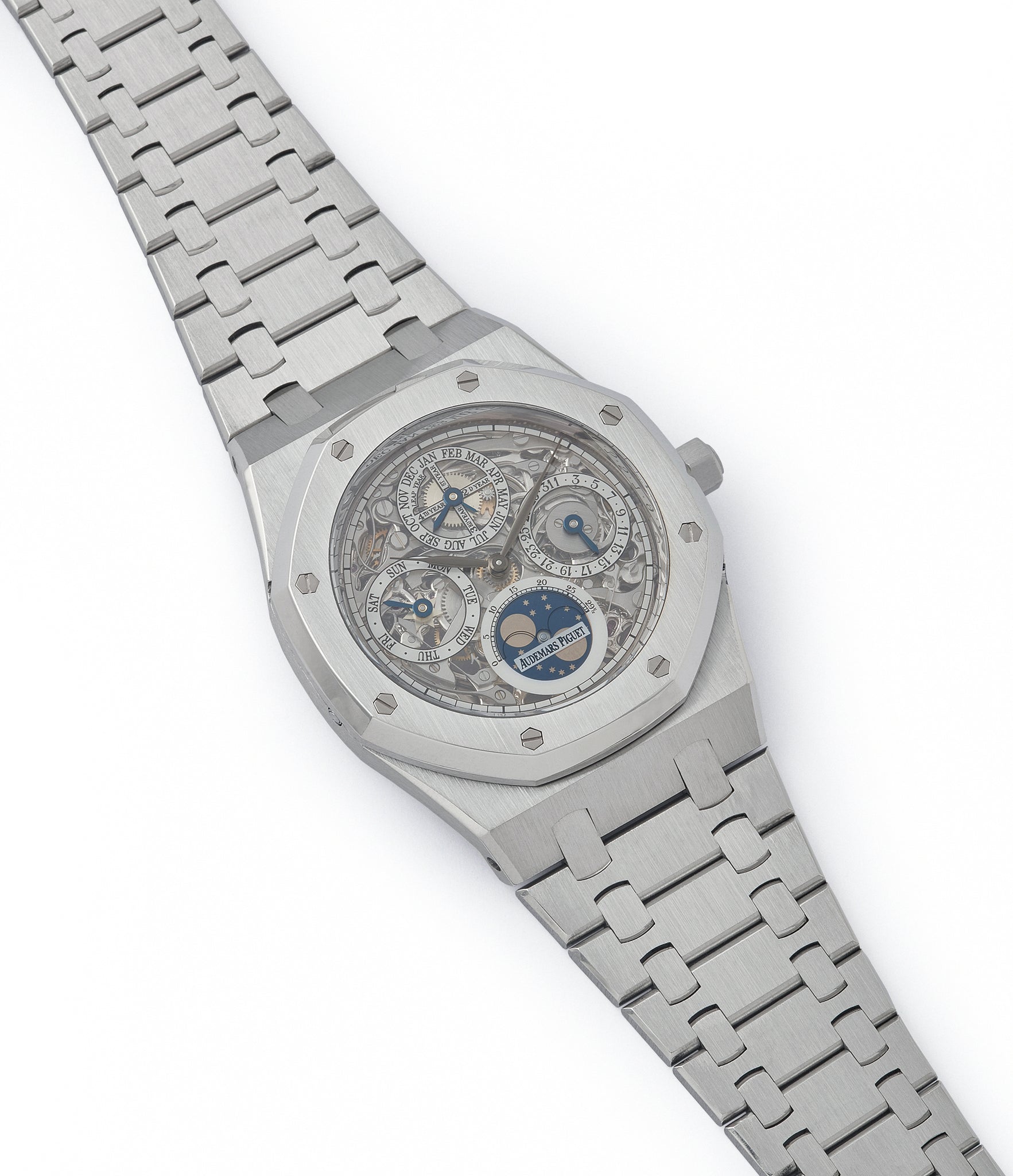 selling Audemars Piguet Royal Oak 25829PT perpetual calendar skeleton dial platinum full set pre-owned watch for sale online at A Collected Man London UK specialist of rare watches