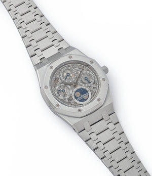 selling Audemars Piguet Royal Oak 25829PT perpetual calendar skeleton dial platinum full set pre-owned watch for sale online at A Collected Man London UK specialist of rare watches