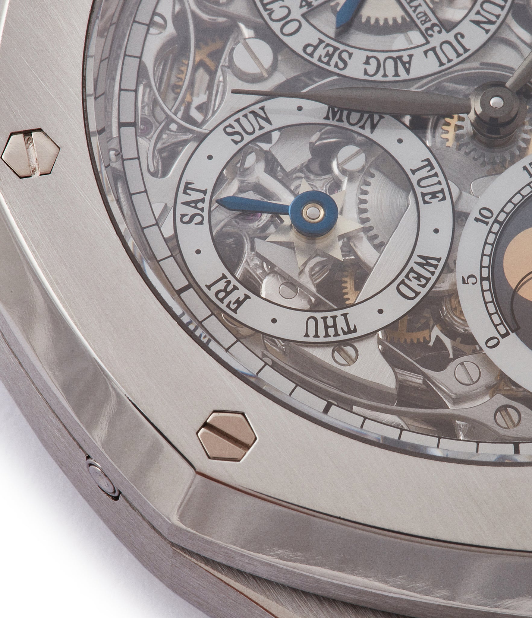 skeleton dial Audemars Piguet Royal Oak 25829PT perpetual calendar platinum full set pre-owned watch for sale online at A Collected Man London UK specialist of rare watches