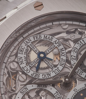 perpetual calendar Audemars Piguet Royal Oak 25829PT skeleton dial platinum full set pre-owned watch for sale online at A Collected Man London UK specialist of rare watches