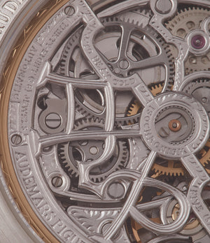calibre AP 2120/2802 Audemars Piguet Royal Oak  25829PT perpetual calendar skeleton dial platinum full set pre-owned watch for sale online at A Collected Man London UK specialist of rare watches