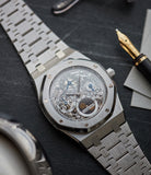 pre-owned Audemars Piguet Royal Oak 25829PT perpetual calendar skeleton dial platinum full set watch for sale online at A Collected Man London UK specialist of rare watches