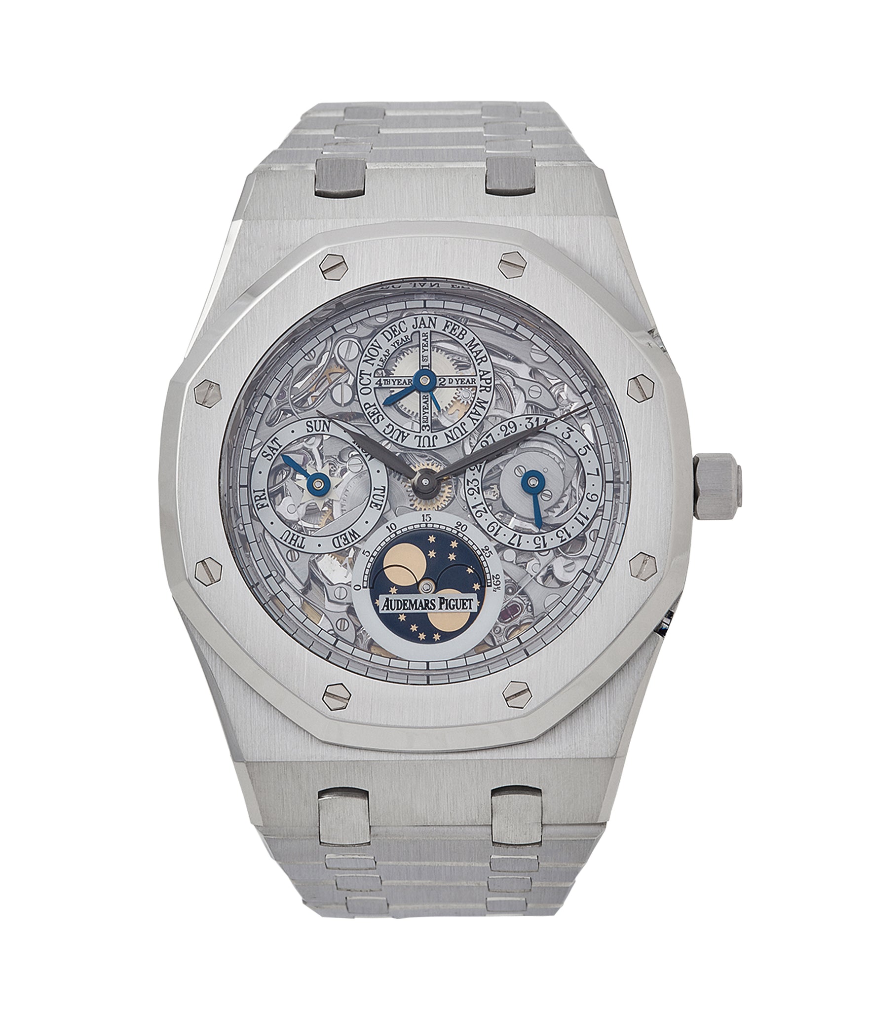 buy Audemars Piguet Royal Oak 25829PT perpetual calendar skeleton dial platinum full set pre-owned watch for sale online at A Collected Man London UK specialist of rare watches