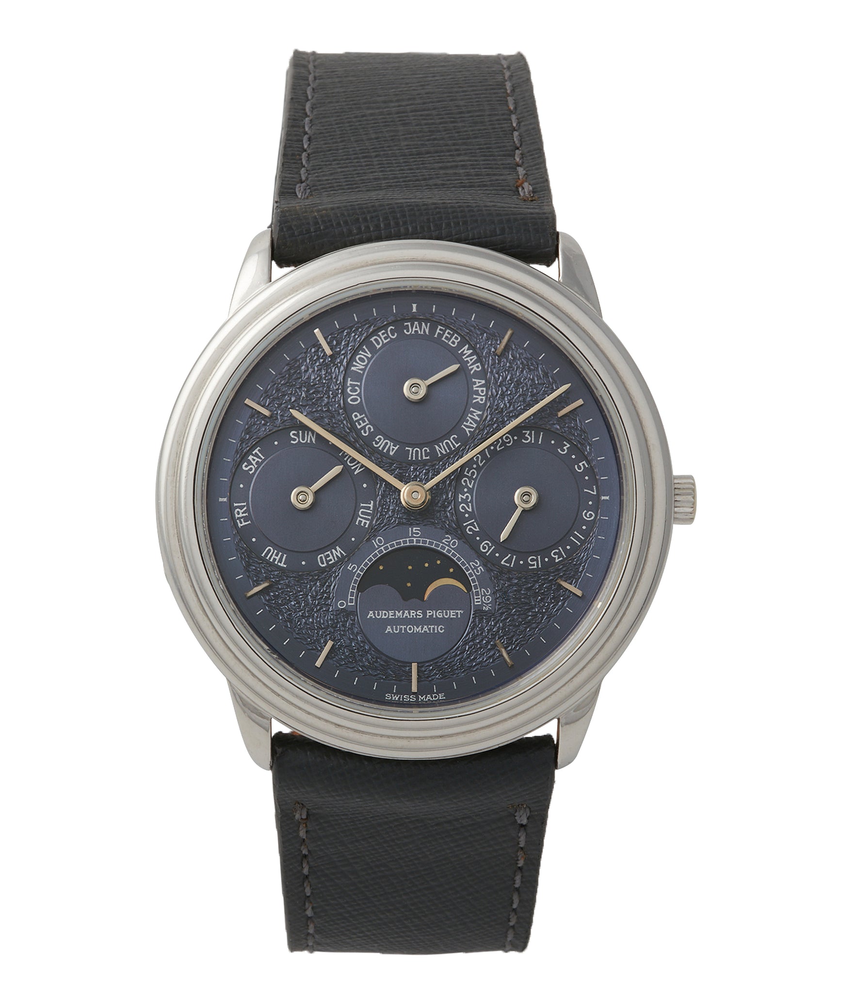buy Audemars Piguet Quantieme Perpetual Calendar 2120/2 blue dial vintage dress watch for sale online at A Collected Man London UK specialist of rare watches