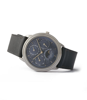 side-shot blue dial Audemars Piguet Quantieme Perpetual Calendar 2120/2 vintage dress watch for sale online at A Collected Man London UK specialist of rare watches