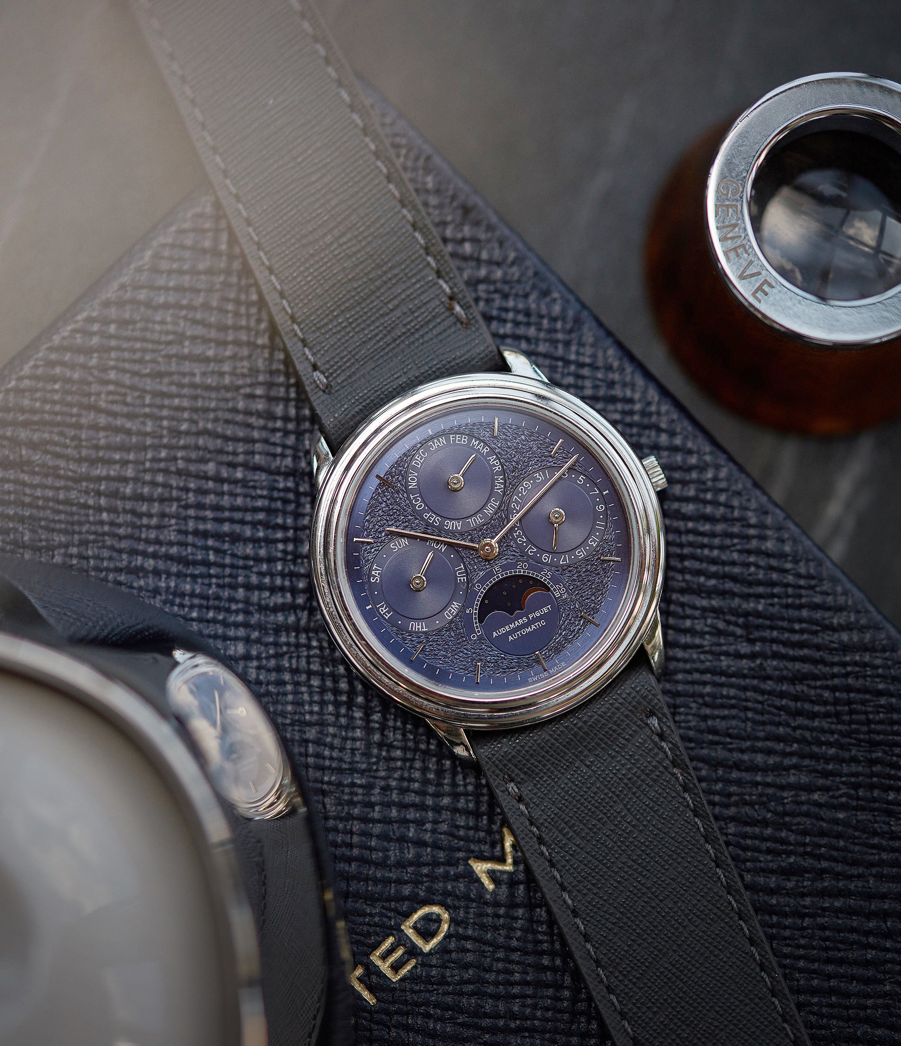 for sale Audemars Piguet Quantieme Perpetual Calendar 2120/2 blue dial vintage dress watch for sale online at A Collected Man London UK specialist of rare watches