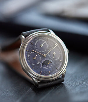pre-owned Audemars Piguet Quantieme Perpetual Calendar 2120/2 blue dial vintage dress watch for sale online at A Collected Man London UK specialist of rare watches