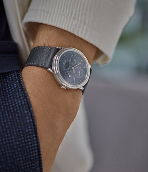 rare Audemars Piguet Quantieme Perpetual Calendar 2120/2 blue dial vintage dress watch for sale online at A Collected Man London UK specialist of rare watches