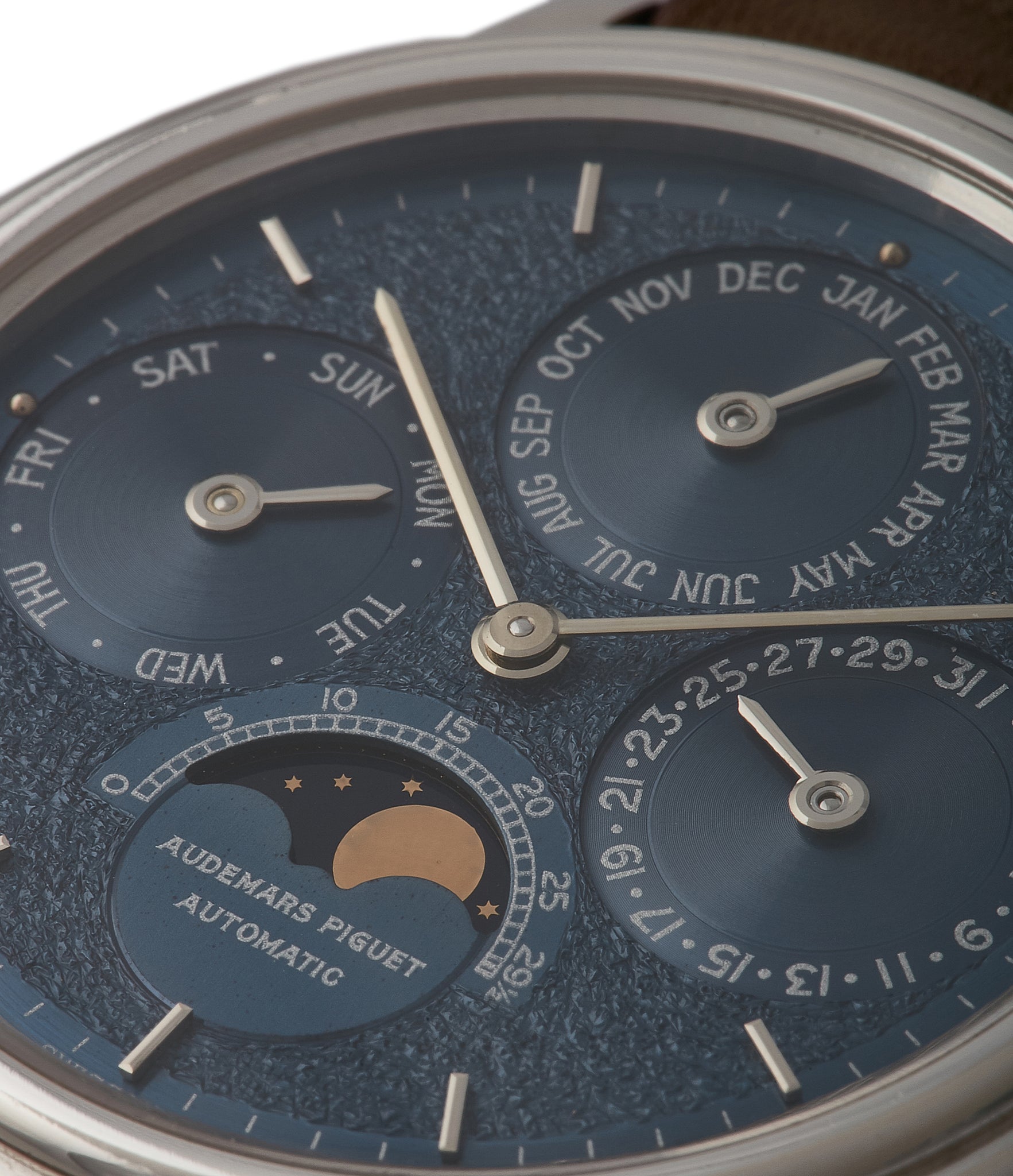 blue dial Audemars Piguet Quantieme Perpetual Calendar white gold dress watch for sale online at A Collected Man London specialist vintage watches