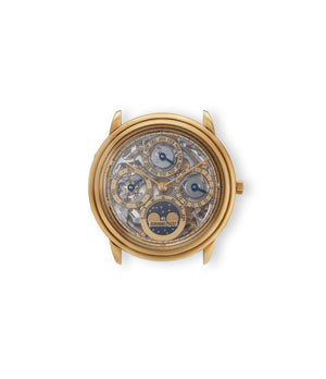 Front dial | buy Audemars Piguet Quantième Perpétuel Skeleton 25668BA Yellow Gold preowned watch at A Collected Man London