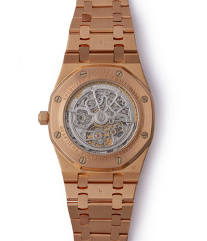 automatic Audemars Piguet Royal Oak Quantieme Perpetual Calendar 25829OR rose gold skeletonised pre-owned sport watch for sale online at A Collected Man London UK specialist of rare watches