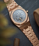 selling Audemars Piguet Royal Oak 25829OR Quantieme Perpetual Calendar rose gold skeletonised pre-owned sport watch for sale online at A Collected Man London UK specialist of rare watches