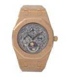 buy Audemars Piguet Royal Oak Quantieme Perpetual Calendar 25829OR rose gold skeletonised pre-owned sport watch for sale online at A Collected Man London UK specialist of rare watches