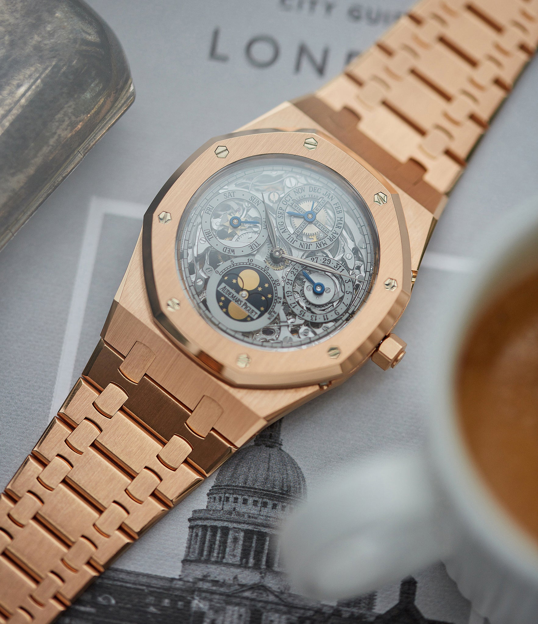 rare Audemars Piguet Royal Oak Quantieme Perpetual Calendar 25829OR rose gold skeletonised pre-owned sport watch for sale online at A Collected Man London UK specialist of rare watches