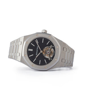 side-shot rare Audemars Piguet Royal Oak Tourbillon extra-slim Special Edition Japanese steel pre-owned watch for sale online at A Collected Man London UK specialist of rare watches