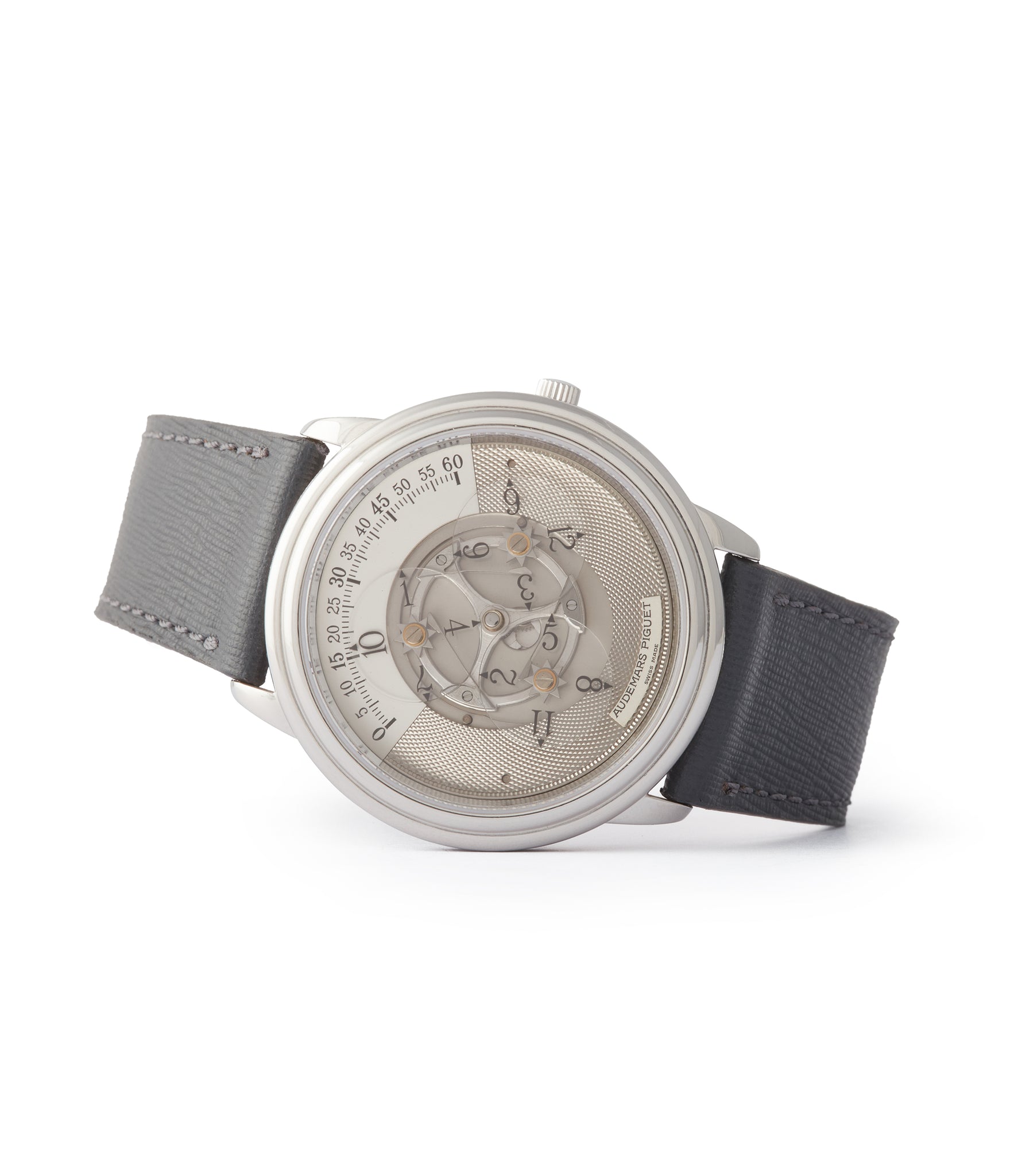side-shot rare Audemars Piguet Star Wheel  25720PT platinum time-only dress watch for sale online at A Collected Man London