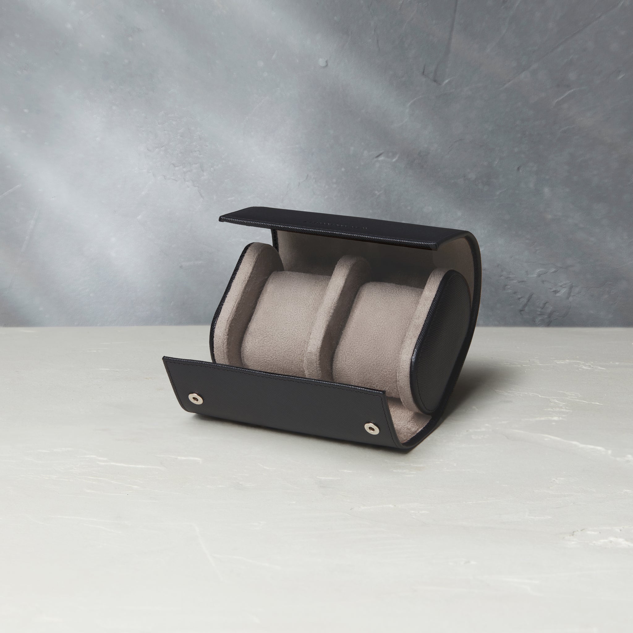 Watch Case Two-watch oval-shaped roll in black Saffiano leather | A Collected Man | Available World Wide