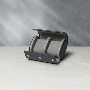 Barcelona, two-watch roll, midnight blue, grained leather | Buy at A Collected Man | Available World Wide