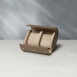 Watch case | Barcelona two watch roll desert taupe saffiano leather | A Collected Man | Available Worldwide