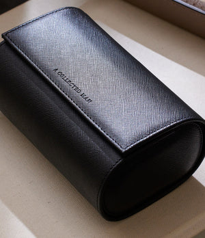 Watch Case Two-watch oval-shaped roll in black Saffiano leather | A Collected Man | Available World Wide