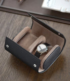 Watch Case Two-watch oval-shaped roll in black Saffiano leather | A Collected Man | Available World Wide