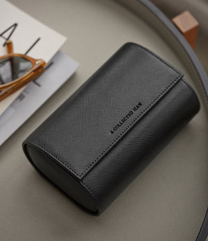 Watch Case Two-watch oval-shaped roll in black Saffiano leather | A Collected Man | Available World Wide