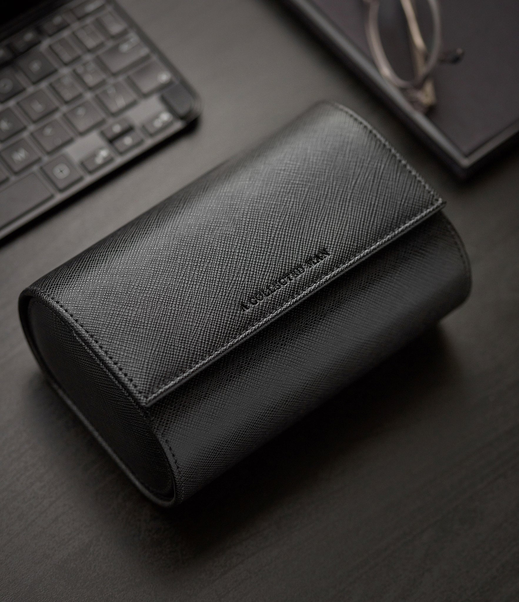 Watch Case Two-watch oval-shaped roll in black Saffiano leather | A Collected Man | Available World Wide