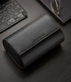 Watch Case Two-watch oval-shaped roll in black Saffiano leather | A Collected Man | Available World Wide