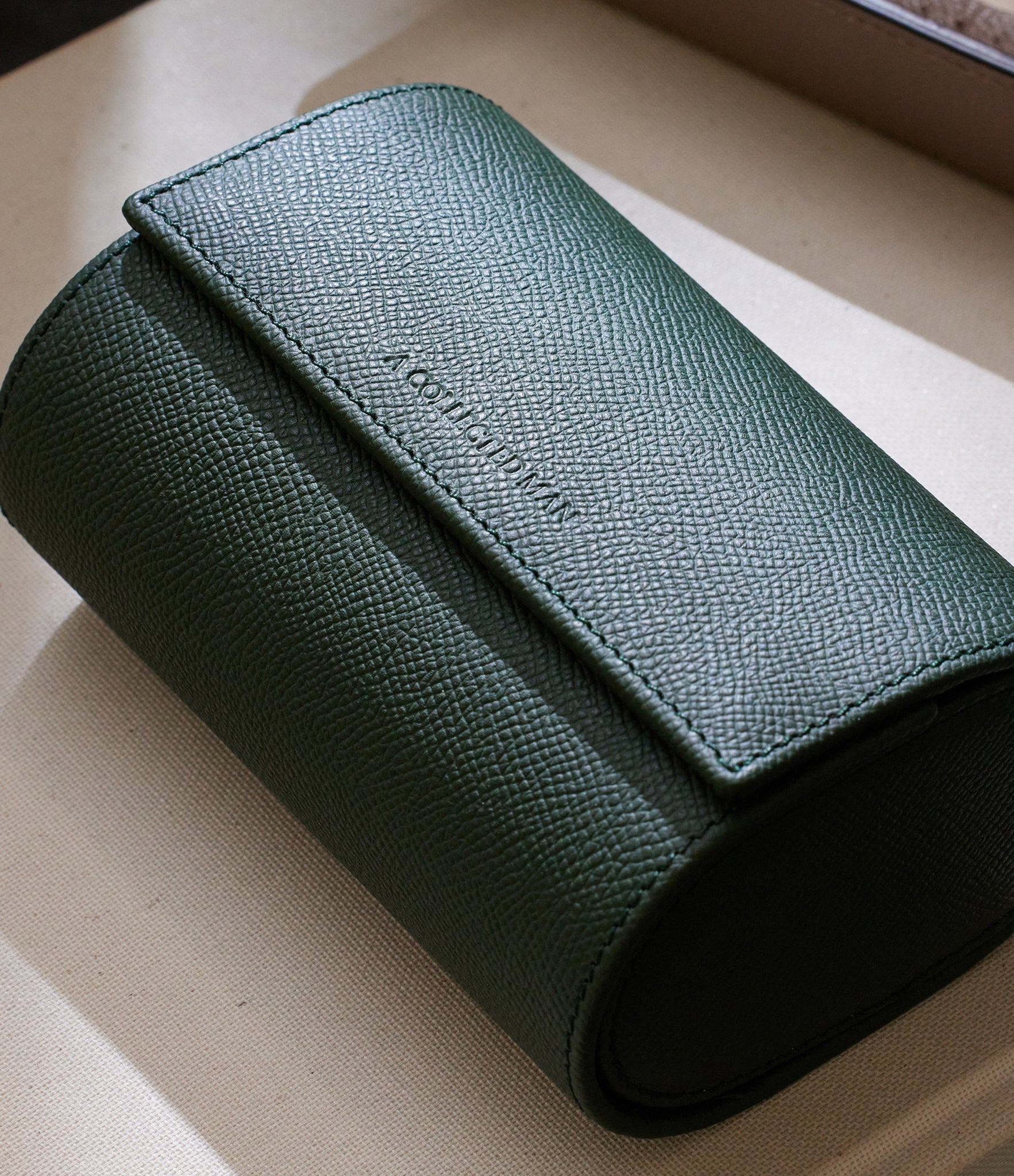Watch Case | Barcelona, two-watch roll, emerald, grained leather | Buy at A Collected Man Accessories | Available World Wide