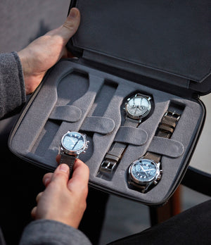 Besançon, eight-watch folio, stone grey, grained leather | Buy At Collected Man London