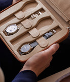 Besançon, eight-watch folio Eight-watch slim folio in whisky-tan grained leather | Available World Wide | A Collected Man