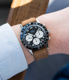 on the wrist Breitling Unitime 1765 steel chronograph Cal. 178 pilot watch for sale online at A Collected Man London UK specialist of rare watches