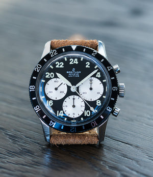 buying vintage Breitling Unitime 1765 steel chronograph Cal. 178 pilot watch for sale online at A Collected Man London UK specialist of rare watches