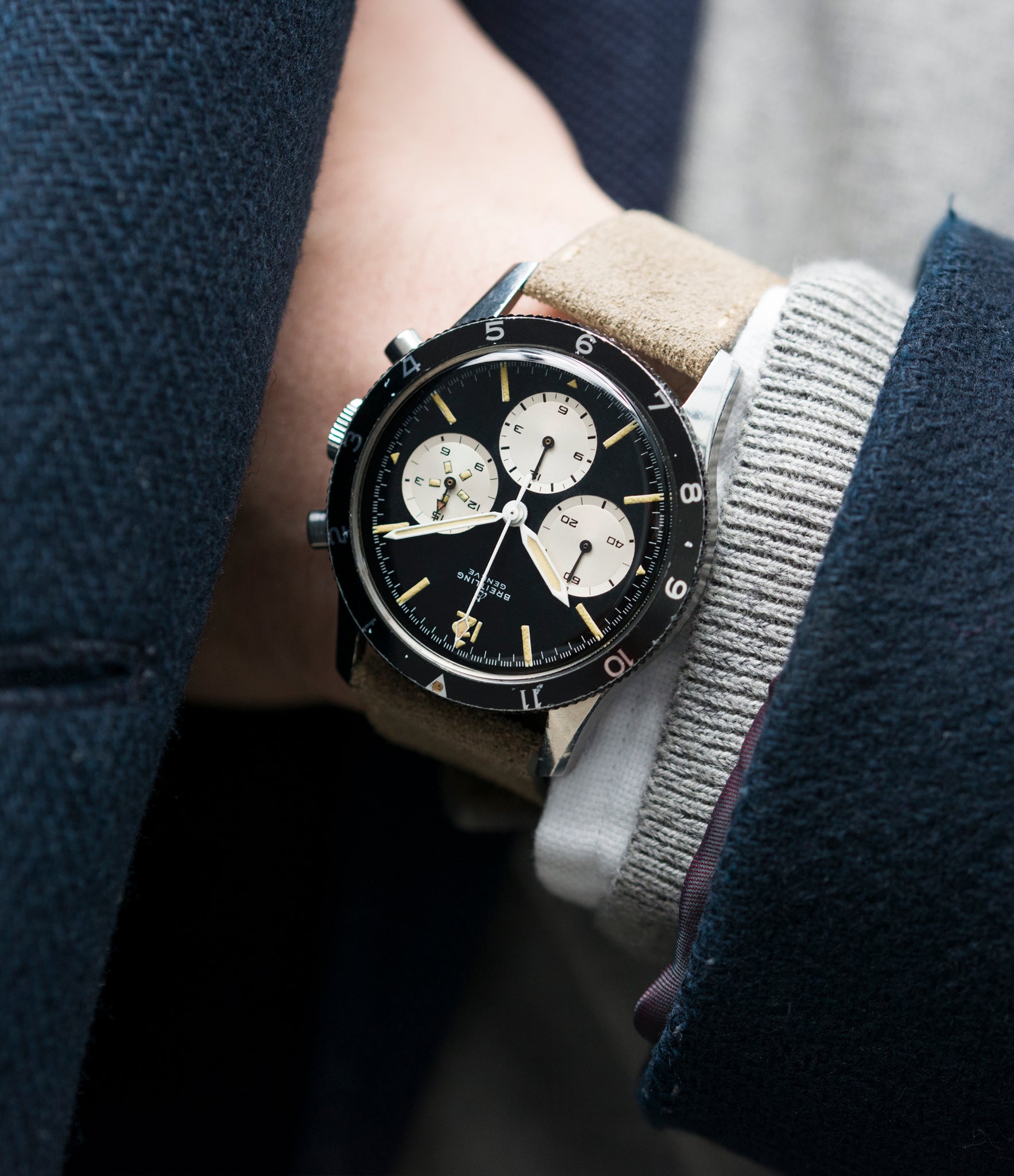 men's vintage steel chronograph Breitling 765 AVI pilot watch online at A Collected Man London UK specialist of rare vintage watches