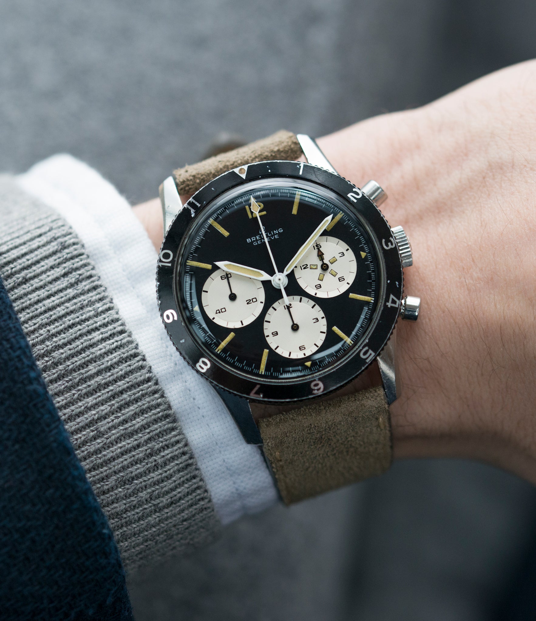 wristwatch Breitling 765 AVI pilot steel vintage chronograph watch online at A Collected Man London UK specialist of rare vintage watches