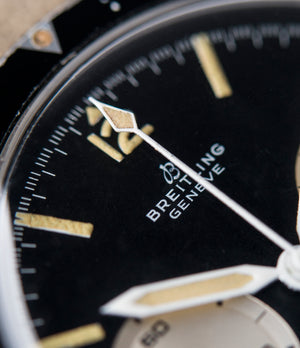 black dial Breitling 765 AVI pilot steel vintage chronograph watch online at A Collected Man London UK specialist of rare vintage watches