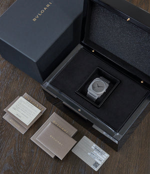 full set preowned Bulgari BVULGARI Octa Finissimo Tadao Ando Limited Edition titanium sports watch for sale at A Collected Man London 