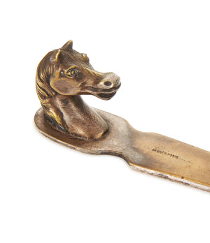 equestrian horsehead vintage Hermès letter opener with bronze and brass sheen online at A Collected Man London
