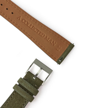Purchase Cape Town Molequin watch strap khaki olive green nubuck leather quick-release springbars buckle handcrafted European-made for sale online at A Collected Man London