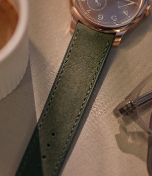 Buy Cape Town Molequin watch strap khaki olive green nubuck leather quick-release springbars buckle handcrafted European-made for sale online at A Collected Man London