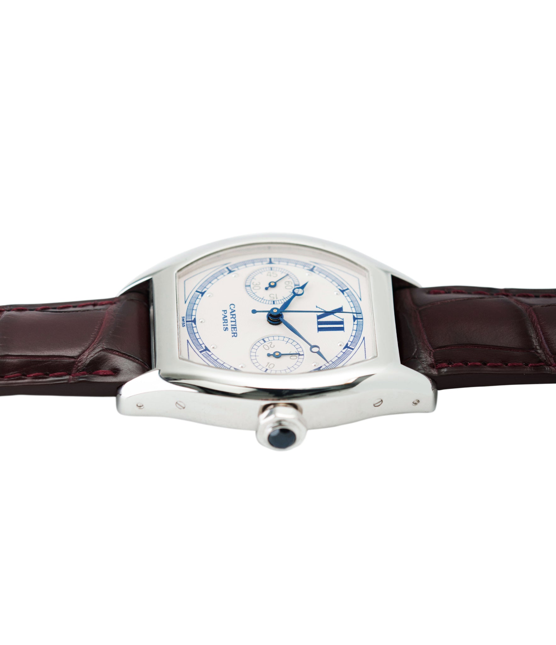 preowned Cartier Monopusher Monopoussoir ref. 2396 white gold dress watch with THA ebauche for sale online at A Collected Man London UK specialist of rare watches