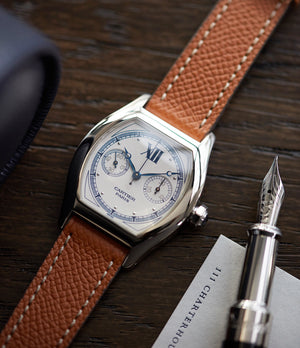 Shop Paris Molequin watch strap Cartier grained tan calfskin leather quick-release springbars buckle handcrafted European-made for sale online at A Collected Man London