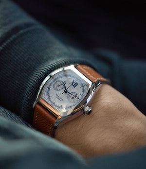 on the wrist Cartier Monopusher 2396 Cal. 045MC THA by independent watchmakers chronograph  for sale at A Collected Man London UK specialist of rare watches