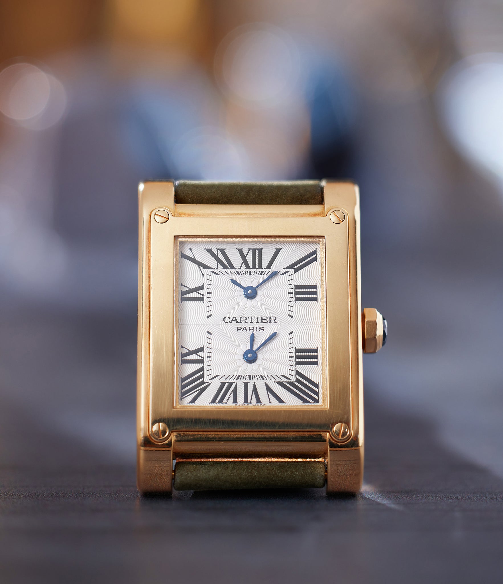 Front Dial | Cartier 2551 | Tank à Vis Dual Time | Yellow Gold | A Collected Man | Available Worldwide