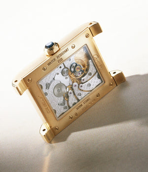 Tank Louis Cartier watch Large model, hand-wound mechanical movement,  yellow gold, leather